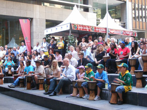 South African Tourism Gumboot Dancing Drum Mania Interactive Drumming Sydney